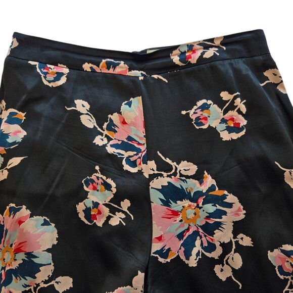 Anthropologie Elevenses Tansy Ruffle Leg Pants Black Floral US Size 6 - Picture 11 of 15